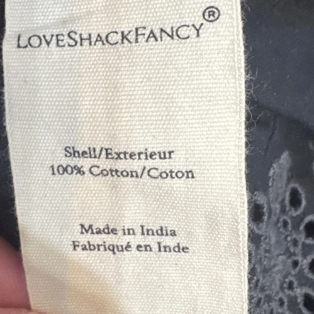 LoveShackFancy Anala Top Black Cotton Eyelet‎ Puff Sleeve Cropped Size 4 Womens